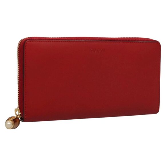 GUCCI Bamboo Long Wallet Leather Red 453158